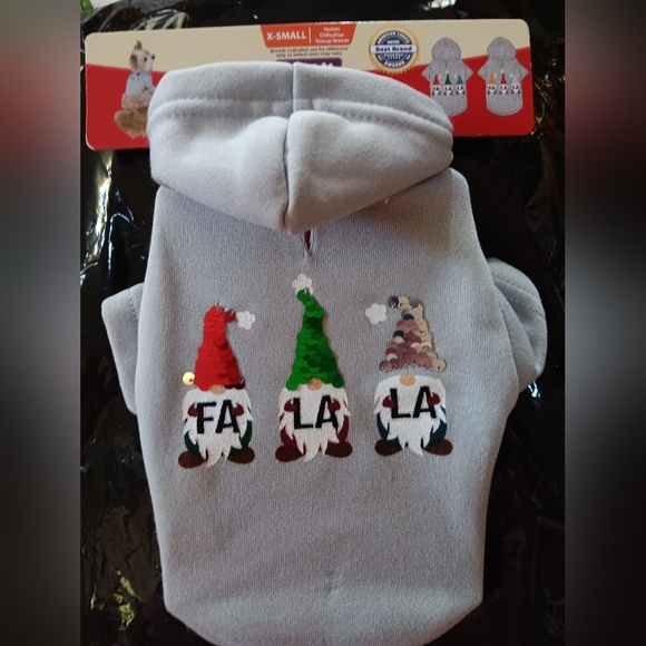 PET Sweatshirt Hoodie Sequin Gray Gnomes with Hats. NEW Adorable FA LA LA 🎶 🧙‍ - Picture 1 of 7